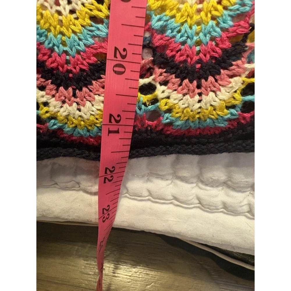 Woven Heart Vibrant Multicolor Striped Crochet Knit Sweater, Relaxed Fit, Large
